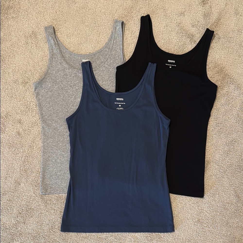Like new Sonoma Everyday Tank Tops Gray, Navy and Black Medium